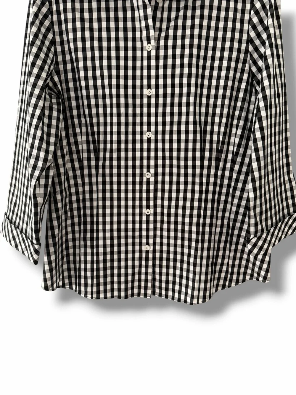 Lafayette 148 NY Black & White Gingham Button Down Shirt Poplin Classic Size 12 - Picture 6 of 11